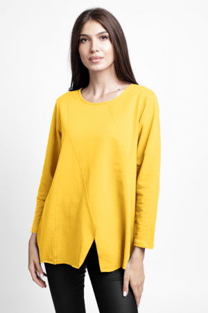 Tricouri din Bumbac - Bluza evazata cu cusaturi fancy din tricot de bumbac, galbena