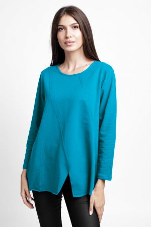Tricouri din Bumbac - Bluza evazata cu cusaturi fancy din tricot de bumbac, turcoaz