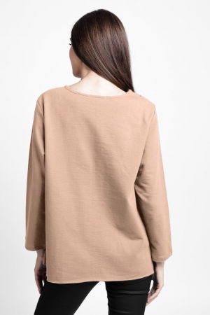 Bluza evazata cu cusaturi fancy din tricot de bumbac, fango [2]