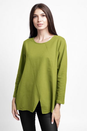 Tricouri din Bumbac - Bluza evazata cu cusaturi fancy din tricot de bumbac, verde oliv