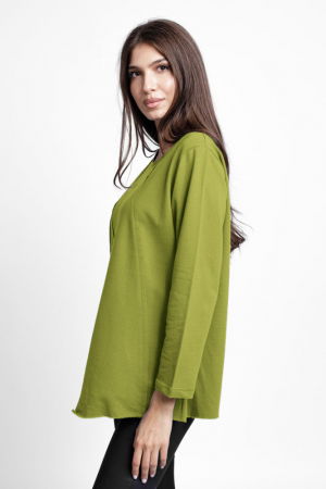 Bluza evazata cu cusaturi fancy din tricot de bumbac, verde oliv [1]