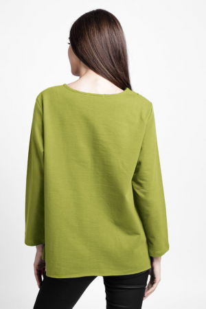 Bluza evazata cu cusaturi fancy din tricot de bumbac, verde oliv [2]