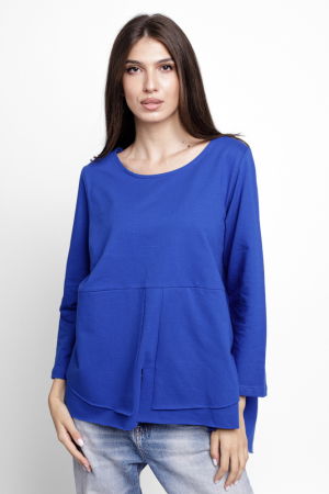 Tricouri din Bumbac - Bluza evazata cu nasturi pe spate din tricot de bumbac, albastra