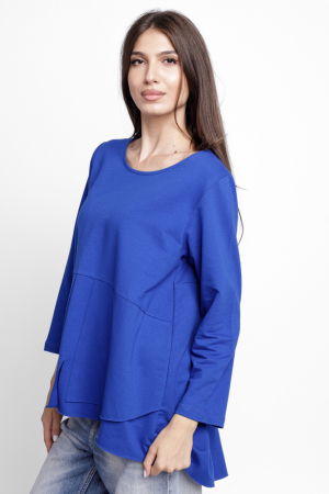 Bluza evazata cu nasturi pe spate din tricot de bumbac, albastra [1]