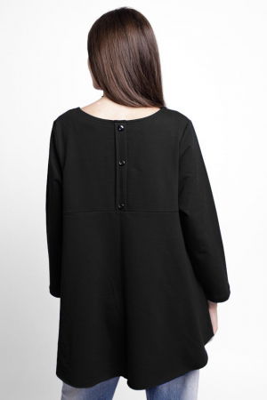 Bluza evazata cu nasturi pe spate din tricot de bumbac, neagra [2]