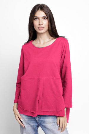 Tricouri din Bumbac - Bluza evazata cu nasturi pe spate din tricot de bumbac, fucsia
