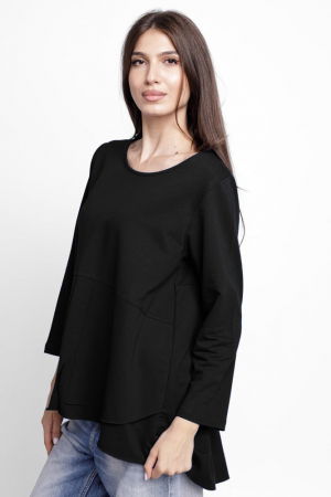 Bluza evazata cu nasturi pe spate din tricot de bumbac, neagra [1]