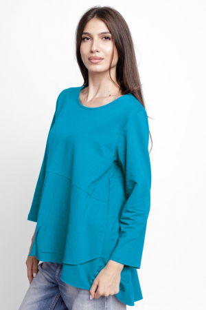 Bluza evazata cu nasturi pe spate din tricot de bumbac, turcoaz [1]
