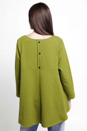 Bluza evazata cu nasturi pe spate din tricot de bumbac, verde oliv [2]