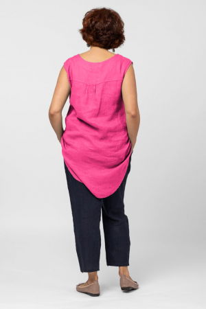 Bluza fara maneci din in cu nasture metalic decorativ, fucsia [2]