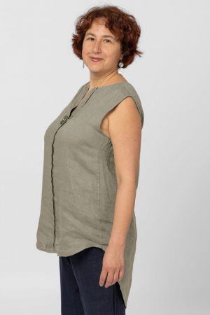 Bluza fara maneci din in cu nasture metalic decorativ, bej inchis [1]