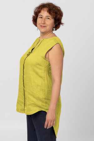 Bluza fara maneci din in cu nasture metalic decorativ, galben mustar [1]