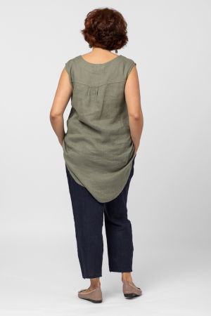 Bluza fara maneci din in cu nasture metalic decorativ, kaki [7]