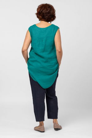 Bluza fara maneci din in cu nasture metalic decorativ, turcoaz [2]