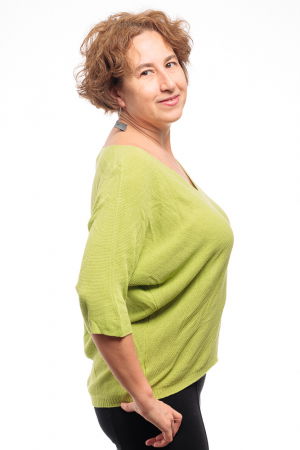 Bluza fin tricotata bob de orez, cu maneca fluture 3/4, verde deschis [1]