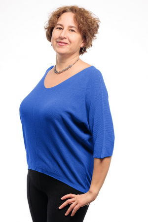 Bluza fin tricotata bob de orez, cu maneca fluture 3/4, albastra [1]