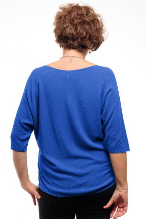 Bluza fin tricotata bob de orez, cu maneca fluture 3/4, albastra [2]