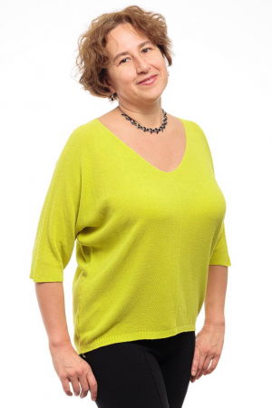 Bluza fin tricotata bob de orez, cu maneca fluture 3/4, galben lime [1]