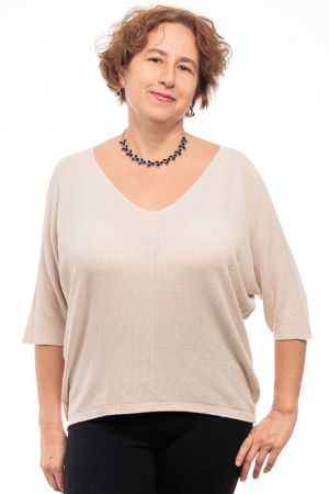 ÎMBRĂCĂMINTE - Bluza fin tricotata bob de orez, cu maneca fluture 3/4, bej