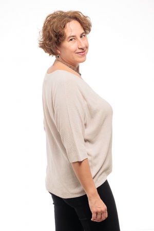 Bluza fin tricotata bob de orez, cu maneca fluture 3/4, bej inchis [2]