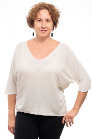 ÎMBRĂCĂMINTE - Bluza fin tricotata bob de orez, cu maneca fluture 3/4, alb