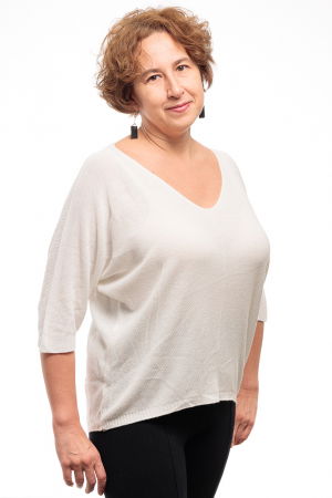 Bluza fin tricotata bob de orez, cu maneca fluture 3/4, alb [2]