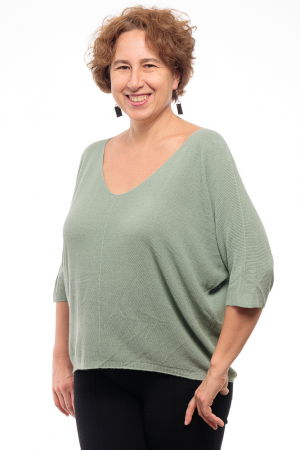 Bluze Casual - Bluza fin tricotata bob de orez, cu maneca fluture 3/4, kaki prafuit