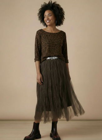 Bluza fina maro cu imprimeu animal print din modal cu casmir [1]