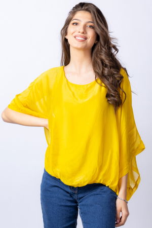 Bluze din Mătase si Vâscoză - Bluza galbena din matase si vascoza cu maneca fluture