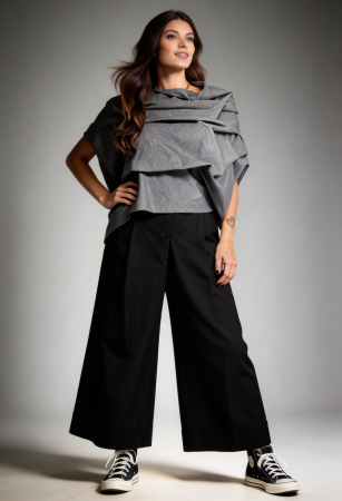 Bluza gri asimetrica statement cu volum arhitectural – Design modern [3]