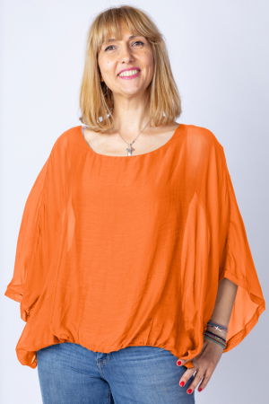 Bluze din Mătase si Vâscoză - Bluza portocalie din matase si vascoza cu maneca fluture