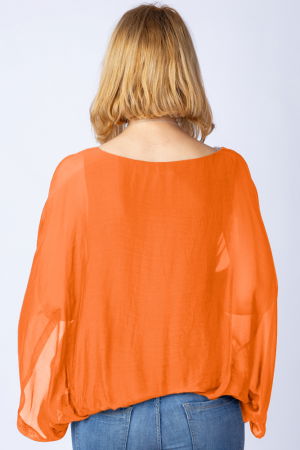 Bluza portocalie din matase si vascoza cu maneca fluture [2]