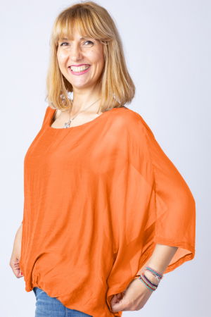 Bluza portocalie din matase si vascoza cu maneca fluture [1]