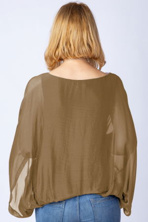 Bluza camel din matase si vascoza cu maneca fluture [2]