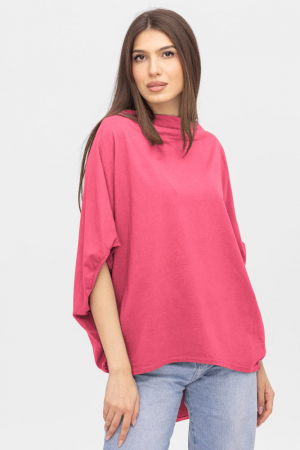Bluze Casual - Bluza lalea, oversize, din bumbac, fucsia