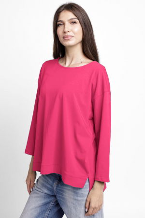 Bluza larga, dreapta, cu despicaturi laterale, din tricot de bumbac, fucsia [1]