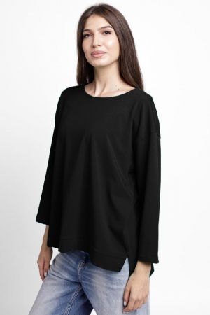 Bluza larga, dreapta, cu despicaturi laterale, din tricot de bumbac, belumarin inchis [7]