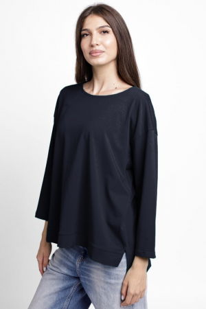 Bluza larga, dreapta, cu despicaturi laterale, din tricot de bumbac, belumarin inchis [1]