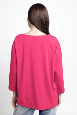 Bluza larga, dreapta, cu despicaturi laterale, din tricot de bumbac, fucsia [2]