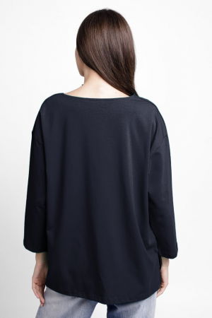 Bluza larga, dreapta, cu despicaturi laterale, din tricot de bumbac, belumarin inchis [2]