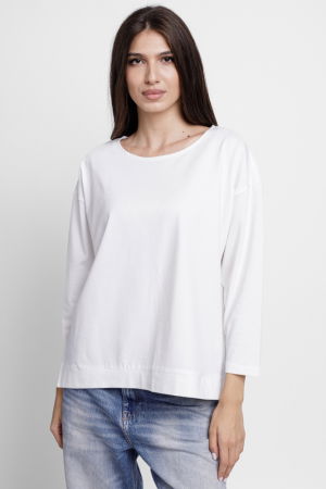 Tricouri din Bumbac - Bluza larga, dreapta, cu despicaturi laterale, din tricot de bumbac, alba