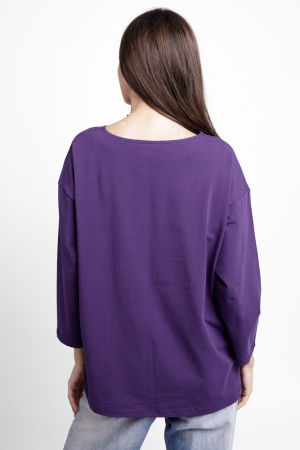 Bluza larga, dreapta, cu despicaturi laterale, din tricot de bumbac, mov [2]