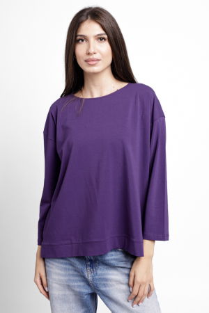 Tricouri din Bumbac - Bluza larga, dreapta, cu despicaturi laterale, din tricot de bumbac, mov