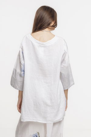 Bluza lejera din in alb cu imprimeu floral pictural [3]