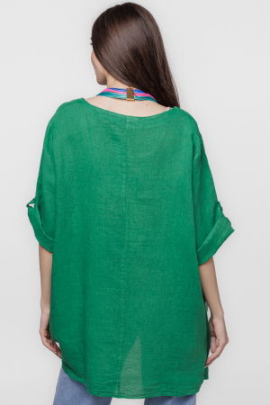 Bluza lunga tunica, in colturi, din in, verde [3]