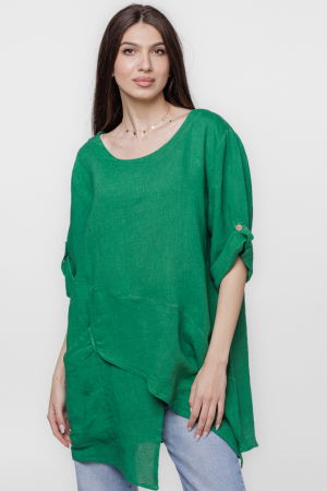 Bluze din In - Bluza lunga tunica, in colturi, din in, verde