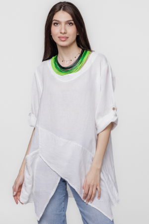 Bluze din In - Bluza lunga tunica, in colturi, din in, alba