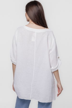 Bluza lunga tunica, in colturi, din in, alba [3]