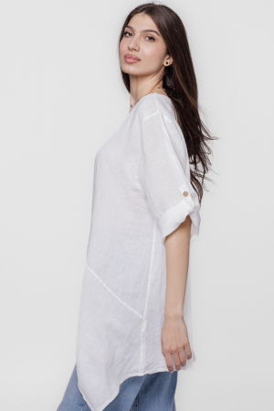 Bluza lunga tunica, in colturi, din in, alba [2]