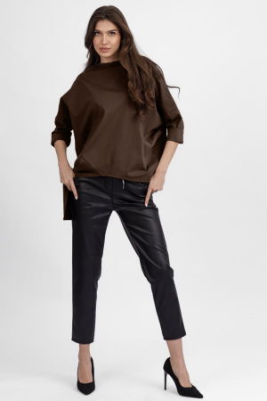 ÎMBRĂCĂMINTE - Bluza maro din jerseu bumbac, cu un colt lateral